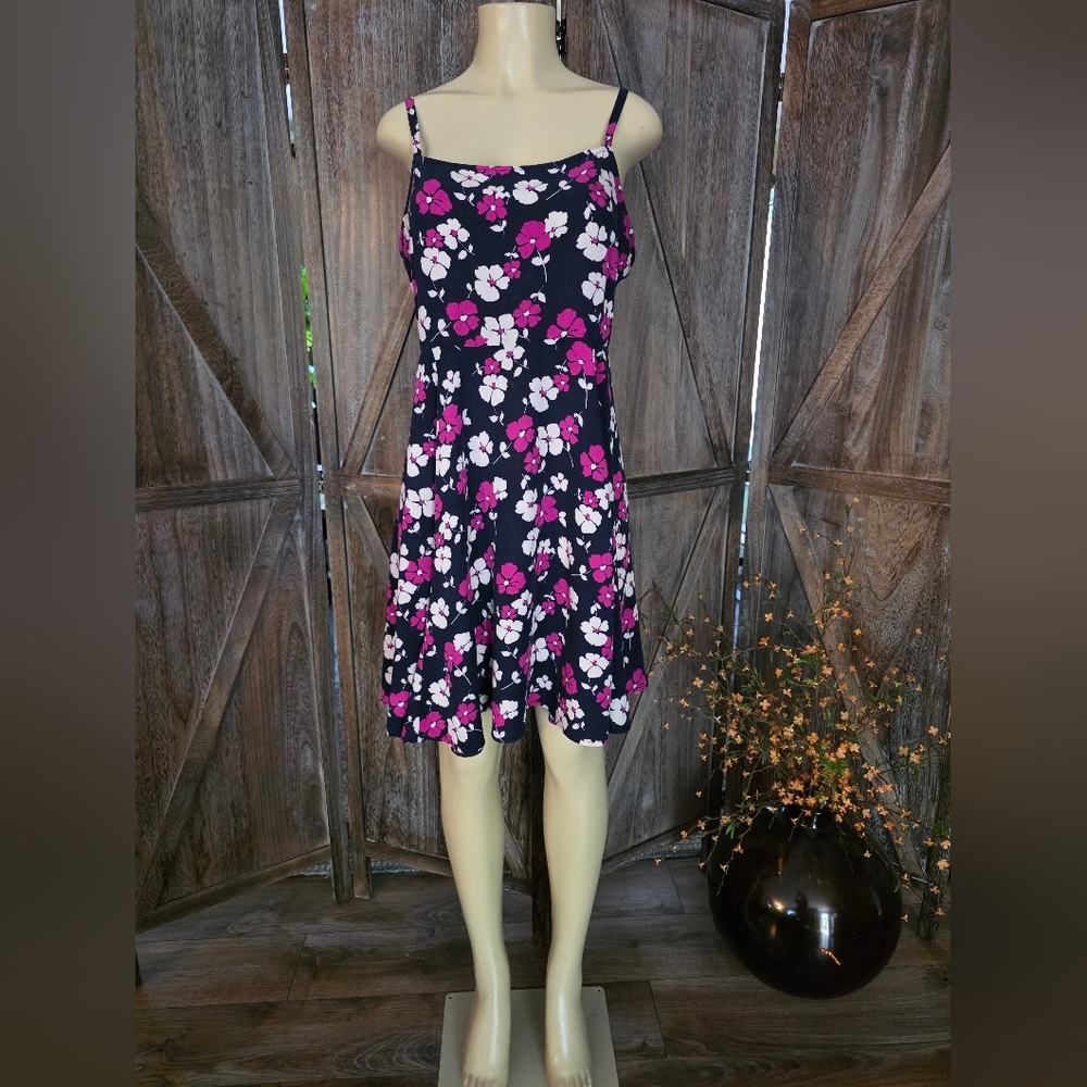 GAP Floral Dress with Spaghetti Straps - Pink and White on Black